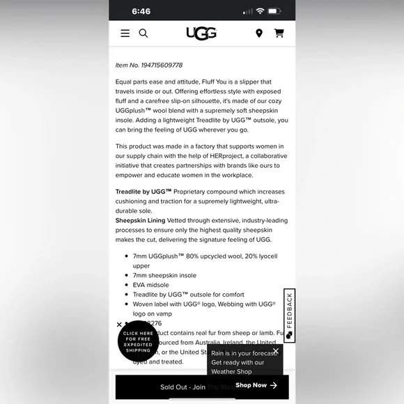 UGG FLUFF YOU Men’s Slipper Sandals 9 Blue Sheepskin Fur - Picture 6 of 14